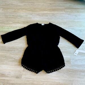 La Blanca Plunging V Cover Up Romper, XL, NWT. Black.